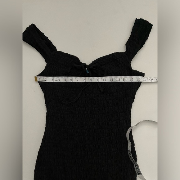 Free People Eleni Bodycon Maxi Dress in Black Smocked Side Slit Sweetheart L - Picture 4 of 13